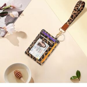 Leopard Print Card Holder with Wrist Strap